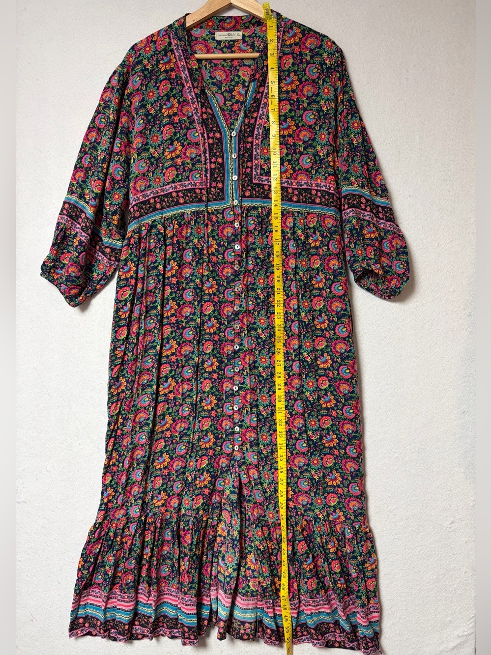 Natural Life XL Boho Floral Button Front Maxi Dress Tiered Ruffle Rayon Earthy - Picture 12 of 12